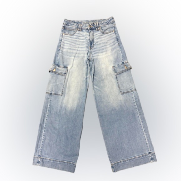 American Eagle Hi-Rise Baggy Wide Leg Cargo Jeans Size 6 Inseam 30” Super Comfy - Picture 1 of 4